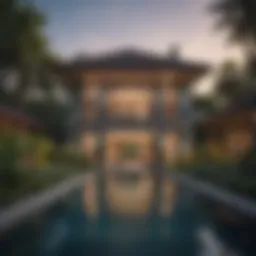 Elegant three-bedroom home with a stunning private pool surrounded by lush greenery