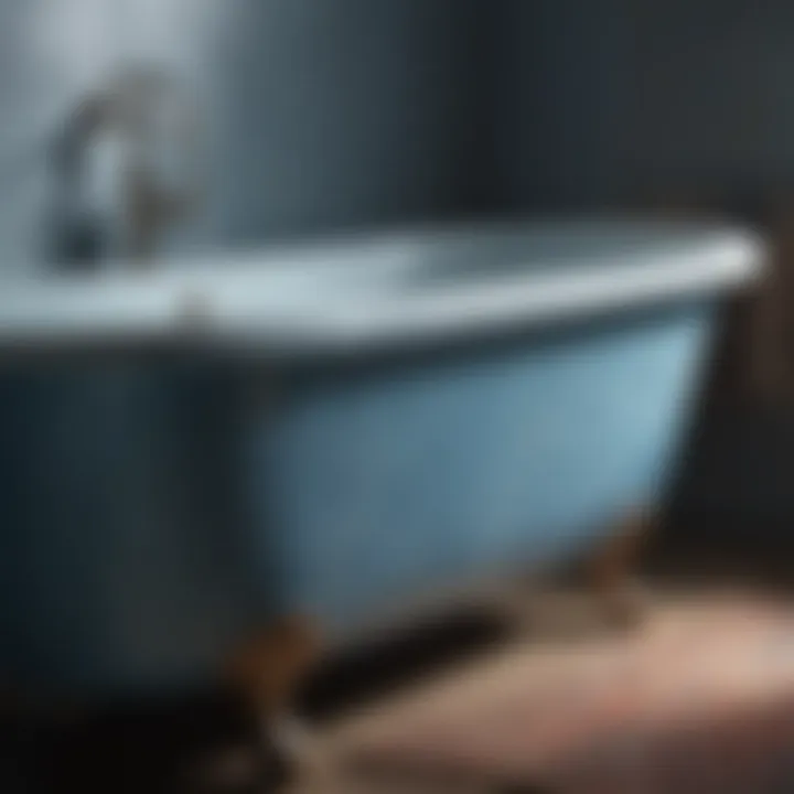 A close-up of the unique texture and finish of a vintage blue bathtub.