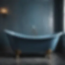 An elegant vintage blue bathtub adorned with intricate details.