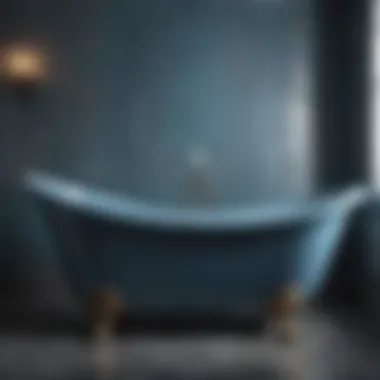 An elegant vintage blue bathtub adorned with intricate details.