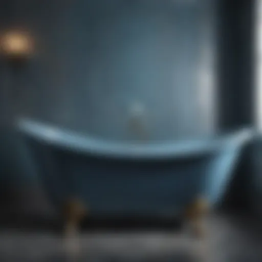 An elegant vintage blue bathtub adorned with intricate details.