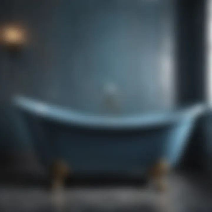 An elegant vintage blue bathtub adorned with intricate details.