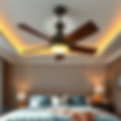 Elegant quiet ceiling fan with light in a stylish bedroom