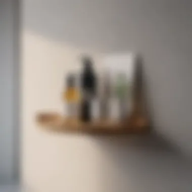 Minimalist Wooden Corner Shelf Sleek wooden corner shelf in a minimalist bathroom