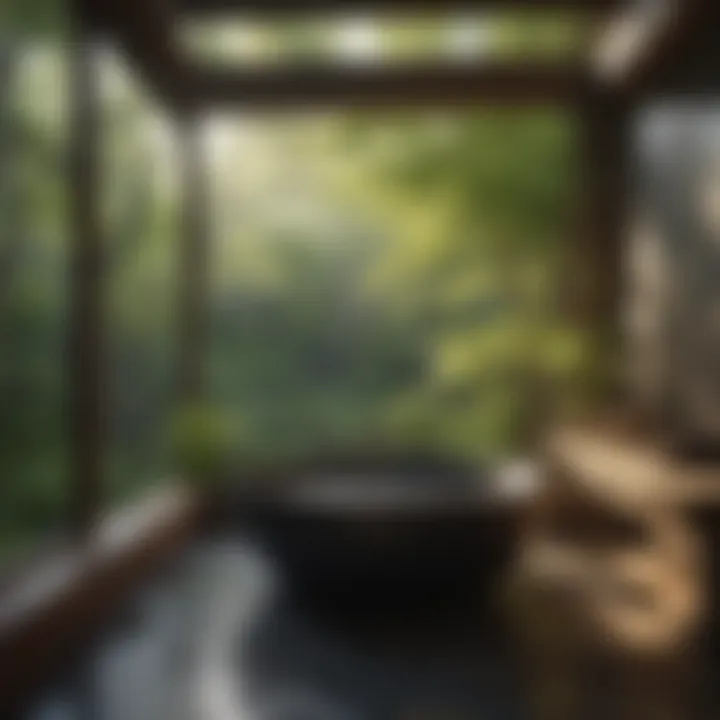 Traditional Japanese soaking tub surrounded by nature