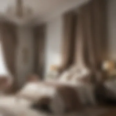 Stylish Curtains Enhancing Bedroom Elegance Luxurious bedroom with stylish curtains enhancing the decor