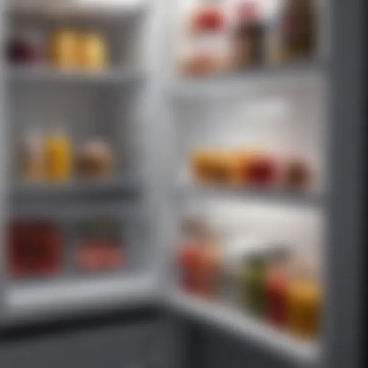 Close-up of a mini freezer showcasing its interior compartments and organized storage.