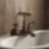 An ornate vintage bathtub faucet in an antique bathroom setting