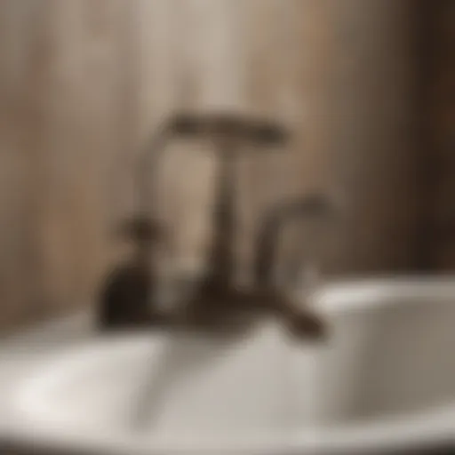 An ornate vintage bathtub faucet in an antique bathroom setting