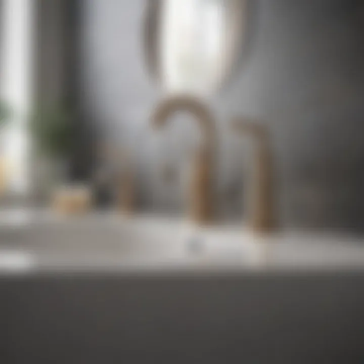 Stylish bathroom setting featuring two tone widespread faucet