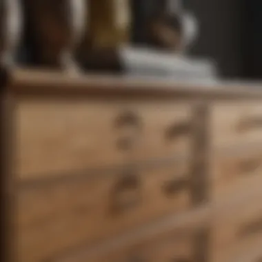 Close-up view of the wood texture on an unfinished dresser accentuating its natural beauty