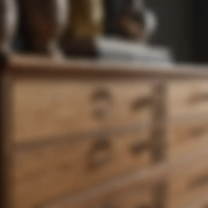 Close-up view of the wood texture on an unfinished dresser accentuating its natural beauty