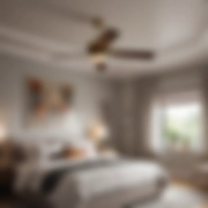 Stylish ceiling fan with modern aesthetics in a chic bedroom