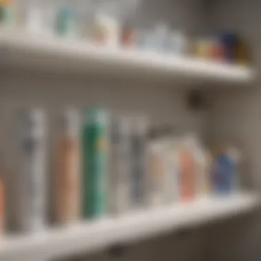 Various types of caulk tubes displayed on a shelf