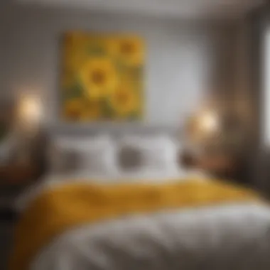 Cozy bedroom featuring yellow floral artwork on the wall