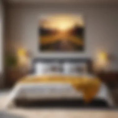 Minimalist Bedroom with Landscape Painting Minimalist bedroom showcasing a captivating yellow landscape painting