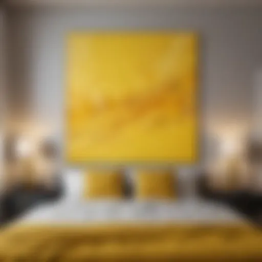 Vibrant yellow abstract painting enhancing a serene bedroom