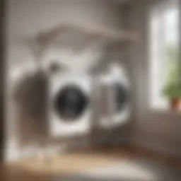 Elegant fold down laundry drying rack in a stylish home setting