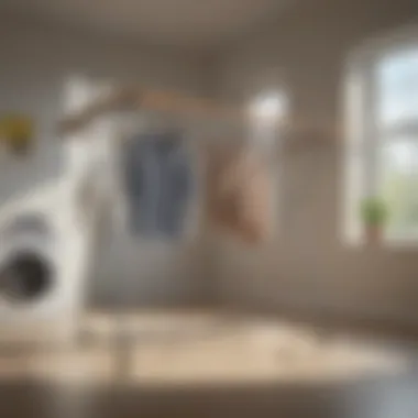 Laundry drying rack in a bright, sunlit room