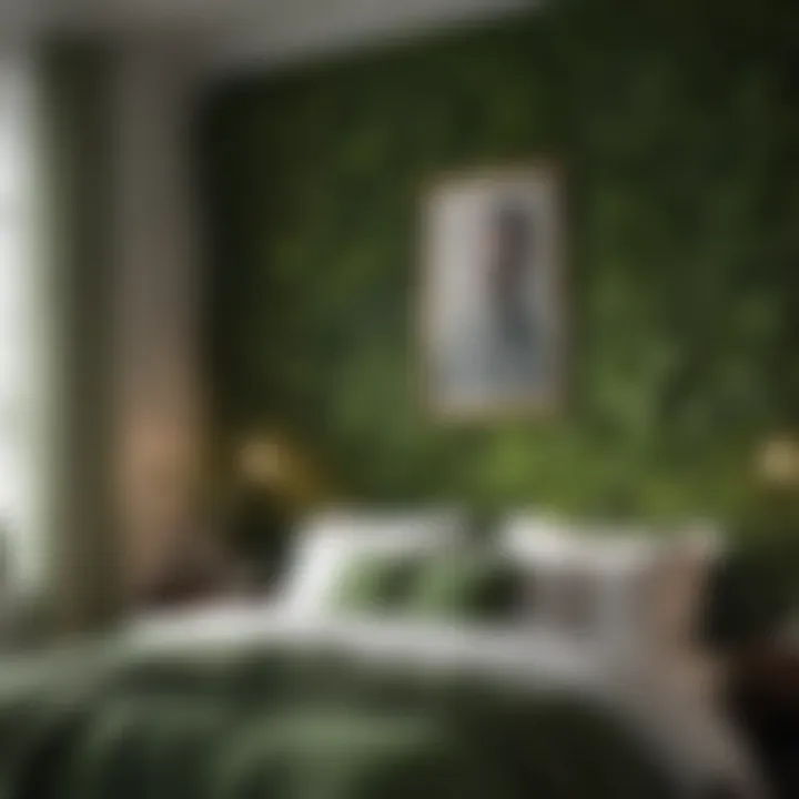 Stylish bedroom showcasing green wall art