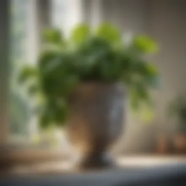 A close-up of a pothos plant cascading elegantly from a shelf