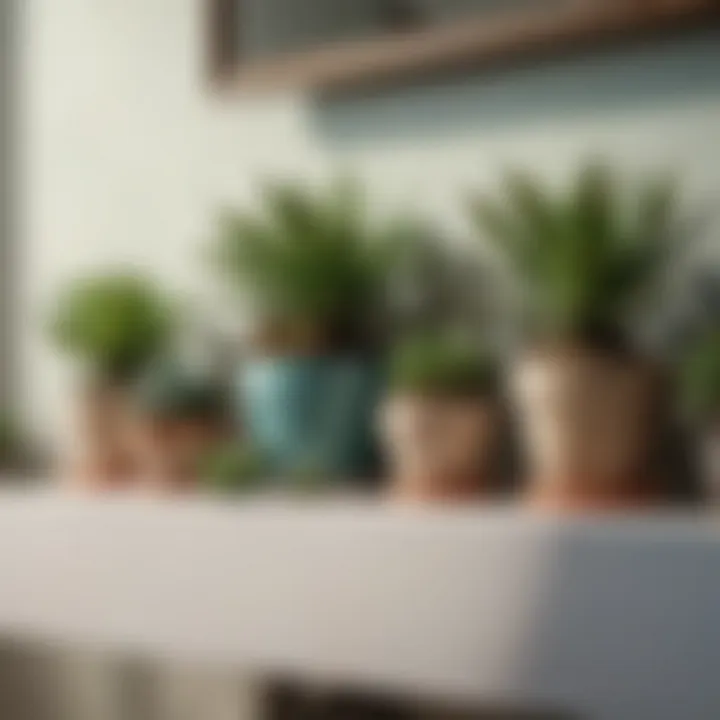 A collection of succulents arranged artistically on a bathroom shelf