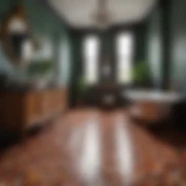 Luxurious Vibrant Linoleum Flooring A luxurious bathroom featuring vibrant linoleum flooring with intricate patterns.