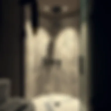 Contemporary corner shower featuring bold tile patterns