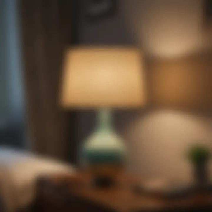 A smart bedside lamp with color-changing features enhancing the room's mood.