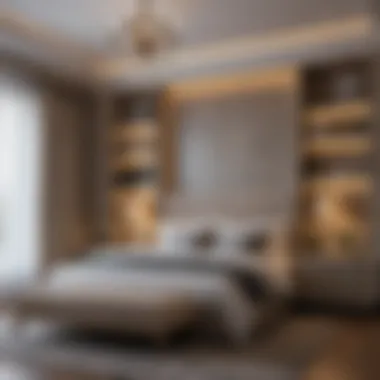 Elegant Organization for a Luxurious Bedroom Elegant bedroom with organized shelves and cozy decor