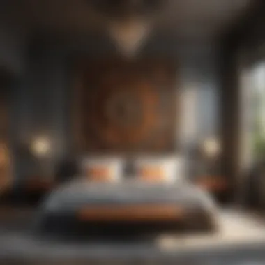 Artistic wall decor enhancing bedroom ambiance