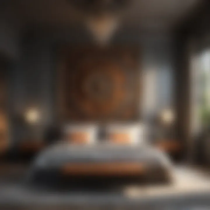 Artistic wall decor enhancing bedroom ambiance