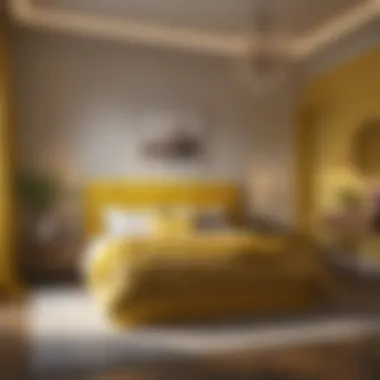 Vibrant Yellow Bedroom with Modern Aesthetic Vibrant yellow bedroom featuring modern decor