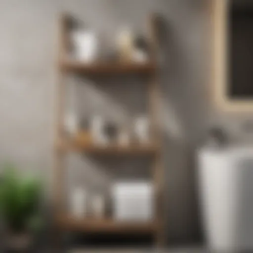 Elegant ladder shelf displaying neatly organized towels and toiletries in a modern bathroom setting