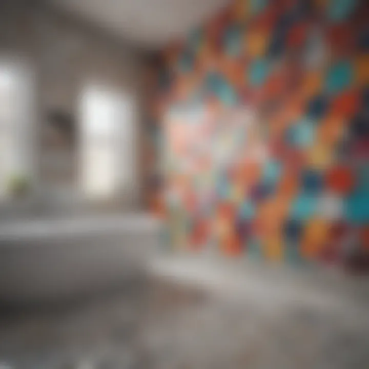 Colorful large hexagon tiles used in bathroom