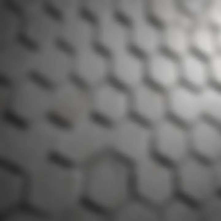 Close-up of textured large hexagon tiles