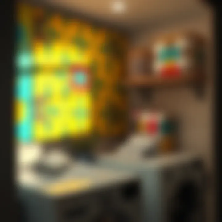 Colorful geometric patterns that enhance the aesthetic of a laundry space