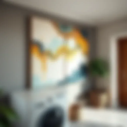 Elegant abstract wall art that adds sophistication to a laundry room