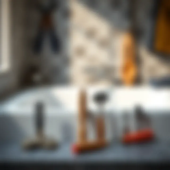 Tools and equipment necessary for tiling a small bathroom