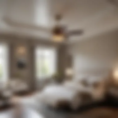 Elegant Master Bedroom with Ceiling Fan Luxurious master bedroom featuring elegant lighting and ceiling fan