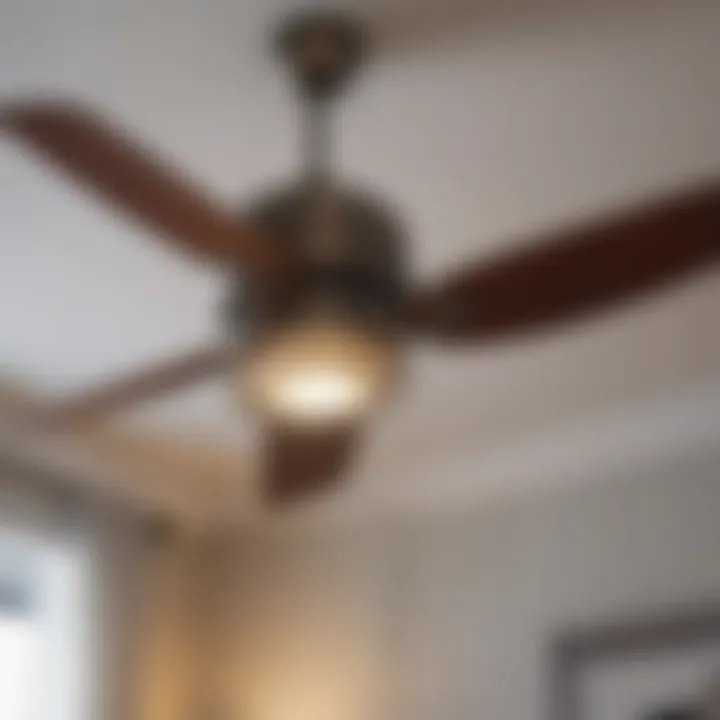 Close-up of modern ceiling fan with integrated lighting