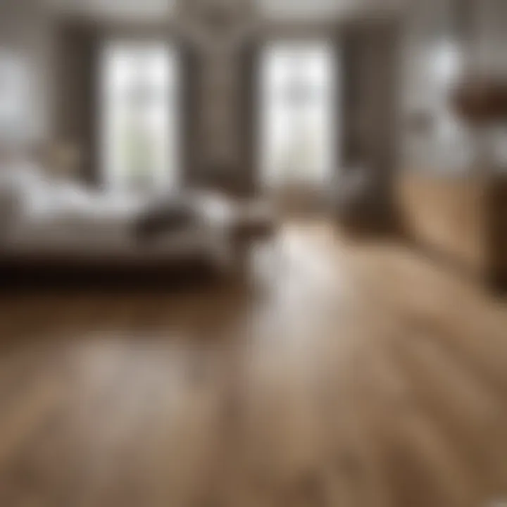 Elegant master bedroom showcasing oak wood flooring