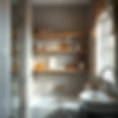 Stylish floating shelves in a compact bathroom