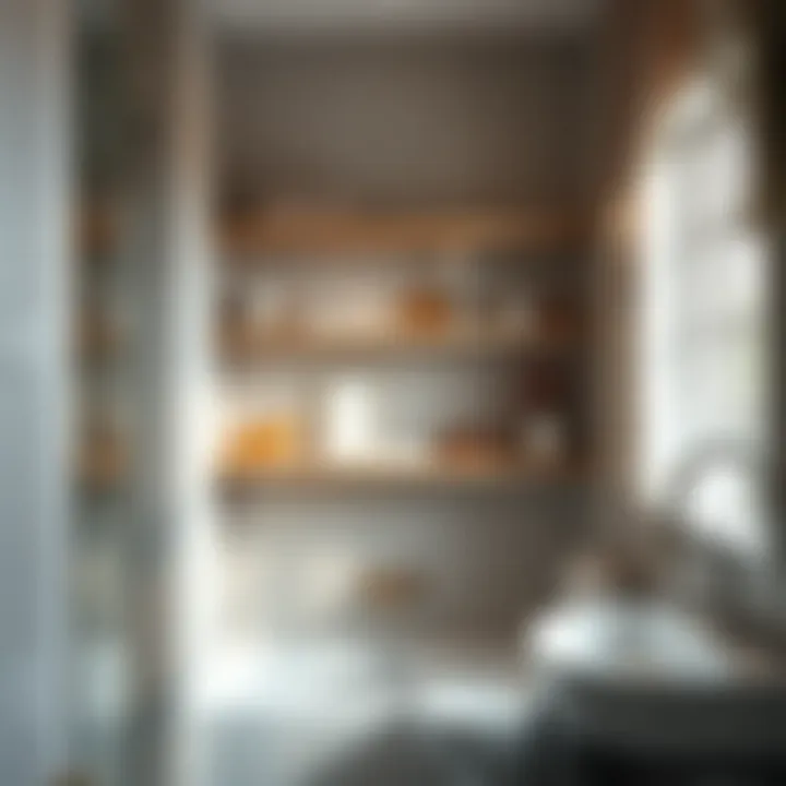 Stylish floating shelves in a compact bathroom