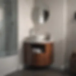 Stylish corner floor cabinet in a modern bathroom