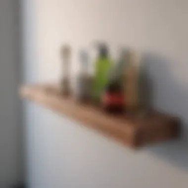 Stylish wood slim shelf with decorative items