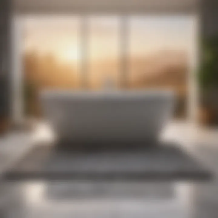 Close-up view of a memory foam bathtub mat in a serene bathroom setting