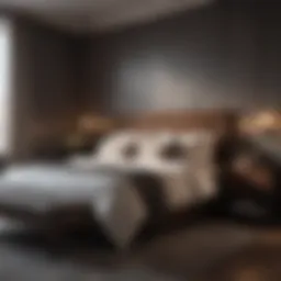 Elegant modern masculine bedroom featuring dark wood furniture and neutral tones