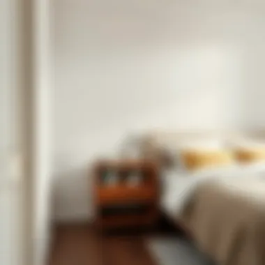 Minimalist narrow nightstand in a modern bedroom setting