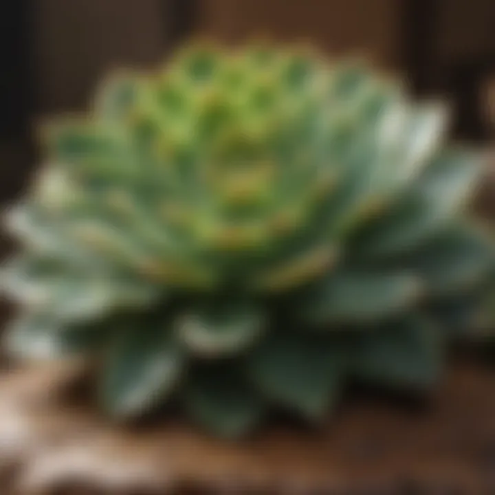 Close-up image of a succulent plant demonstrating its water retention capabilities.